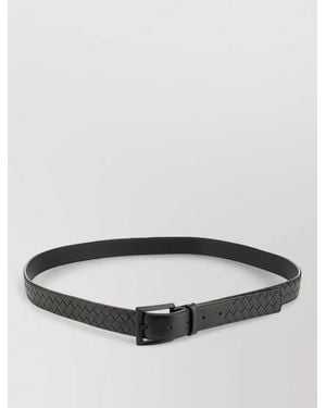 Bottega Veneta Leather Belt Rectangular Buckle Woven Design - Grey