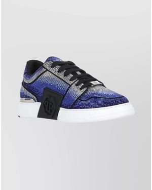 Philipp Plein Leather Crystal-Embellished Low-Top Trainers - Blue