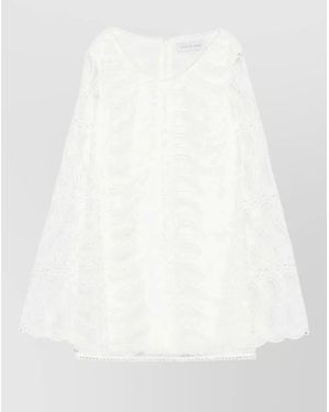 Raquel Diniz Maty Lace Top V Neck Long Sleeves - White