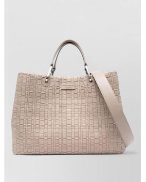 Emporio Armani Myea Medium Shoulder Bag Woven Texture - Natural