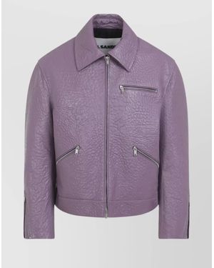 Jil Sander Textured Long Sleeve Jacket Zippered Pockets - Purple