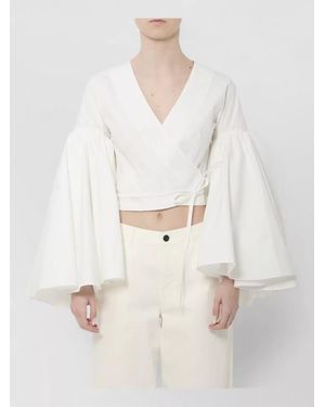 Jacquemus Cotton Wrap Cropped Blouse - White