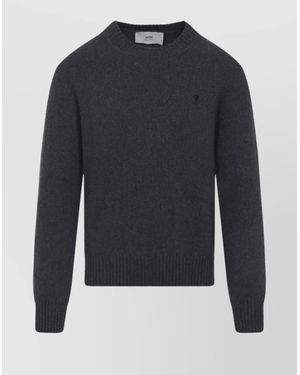 Ami Paris Cotton Ribbed Crewneck Jumper - Blue