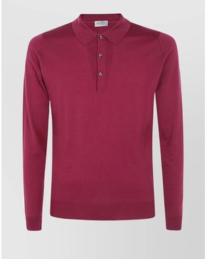 John Smedley Long Sleeve Ribbed Cuffs Hem - Red