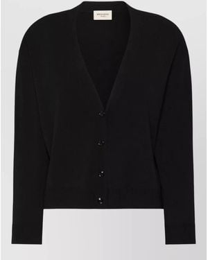 Weekend by Maxmara Long Sleeve Top Ribbed Cuffs Hem V Neck - Black