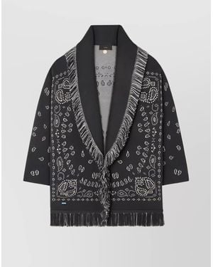 Alanui Fringed Belted Long Shawl Collar Cardigan - Gray