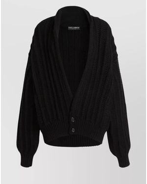 Dolce & Gabbana Ribbed Virgin Wool Long-Sleeve Cardigan - Black
