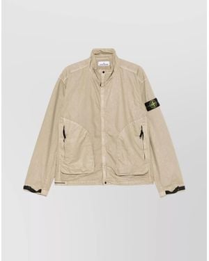 Stone Island Jacket Snap Collar Adjustable Cuffs - Natural