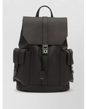 Ferragamo Leather Backpack Double Front Pockets - Black