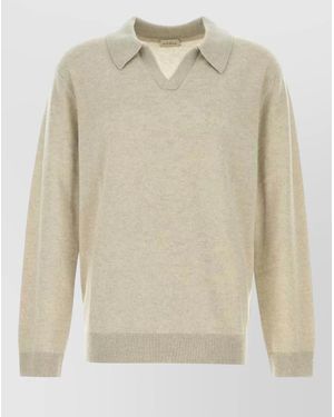 LeKasha Cashmere Gibson Jumper Ribbed Cuffs Hem - Natural