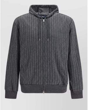 Herno Pinstriped Hooded Zip Sweatshirt - Gray