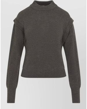 Alberta Ferretti Virgin Wool Fine-Knit Long-Sleeve Cutout Sweater - Gray