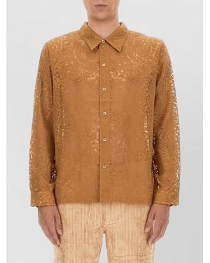 Séfr Maui Long Sleeve Sheer Pattern Shirt - Brown