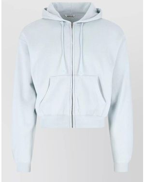 AURALEE Hooded Sweatshirt Kangaroo Pocket Ribbed Cuffs - Blue