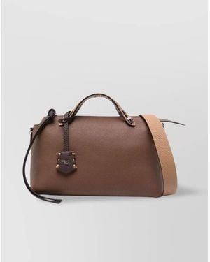 Fendi Soft Medium Tote Bag With Top Stitching - Brown
