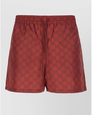 Gucci Swim Shorts Logo Print Drawstring Waistband - Red