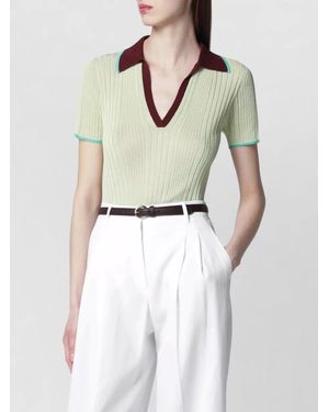 Roberto Collina Knitwear V Neck Contrasting Collar Short Sleeves - Natural