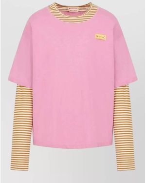 Marni Crewneck Layered Striped Relaxed Fit T Shirt - Pink