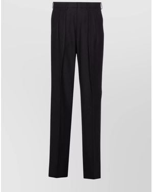 Tom Ford Wool Wide Leg Double Pleat Tailored Trousers - Blue