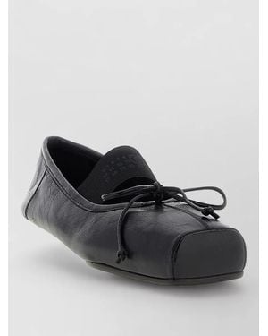 MM6 by Maison Margiela Leather Square-Toe Ballerina Flats - Black