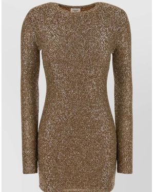 Saint Laurent Embellished Mini Dress - Brown
