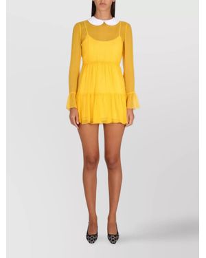 Gucci Mini Dress With Ruffled Cuffs And Sheer Sleeves - Yellow