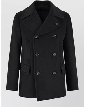 Lardini Wool Double Breasted Coat - Black
