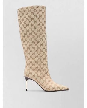 Gucci Knee Length Stiletto Heel Pointed Toe Boots - White