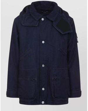 Stone Island Long Cotton Denim Hooded Parka Coat - Blue