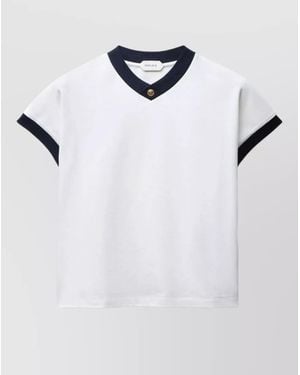 Versace Short Sleeve Cotton Jersey V Neck Top - White
