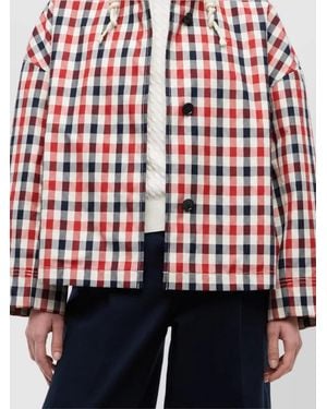 Tommy Hilfiger Checked Cotton Cropped Parka Jacket - Red