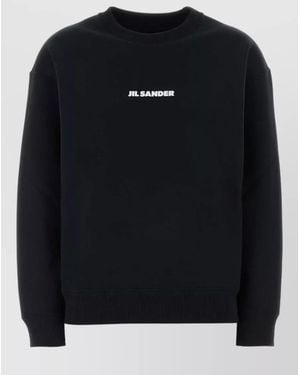 Jil Sander Cotton Crew Neck Sweatshirt Ribbed Trims - Black