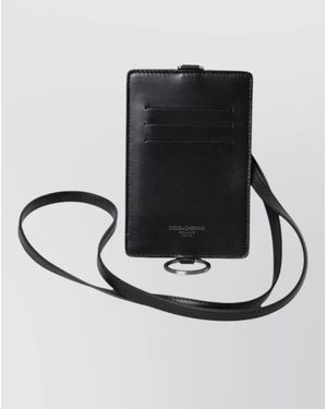Dolce & Gabbana Calf Leather Lanyard Logo Card Holder Wallet - Black