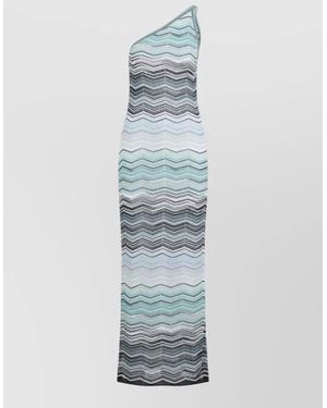 Missoni One Shoulder Maxi Dress Chevron Pattern - Blue
