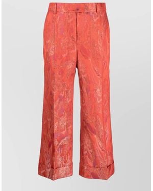 Alberto Biani Cropped Jacquard Pants Belt Loops Pockets - Red