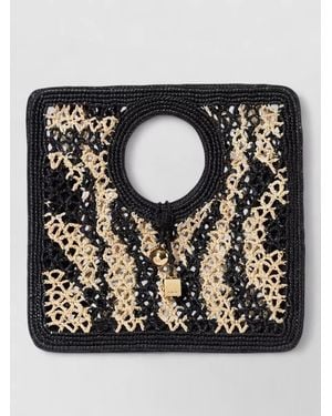 Jacquemus Small Square Raffia Beach Basket Bag - Black