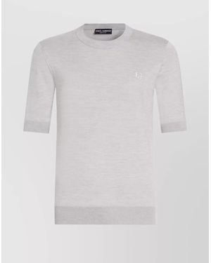 Dolce & Gabbana Ribbed Crewneck Short Sleeves Sweater - White