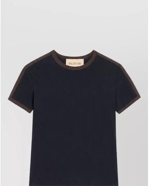 Valentino Ribbed Crew Neck Cotton Short-Sleeve T-Shirt - Blue