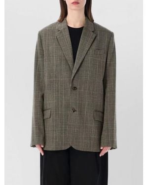 Soeur Checked Wool Blend Oversized Tailoring Blazer - Gray