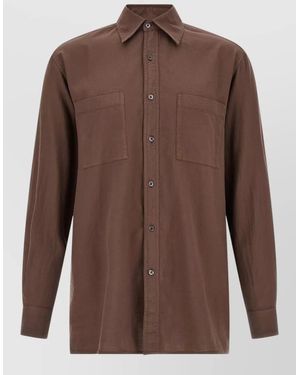 Cellar Door Paul Shirt Long Sleeves Button Down Collar - Brown