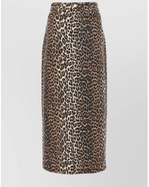 Ganni Denim High-Rise Leopard-Print Midi Straight Skirt - Brown