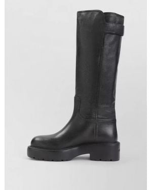 Miu Miu Knee High Boots Buckle Detail Chunky Sole - Black