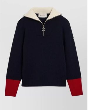 Ami Paris Ribbed Wool Quarter-Zip Sweater - Blue