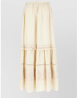 Weekend by Maxmara Linen Skirt Tiered Design Lace Detail - Natural