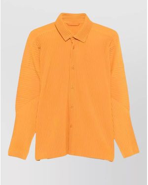 Homme Plissé Issey Miyake Long Sleeve Ribbed Shirt Side Slits - Orange