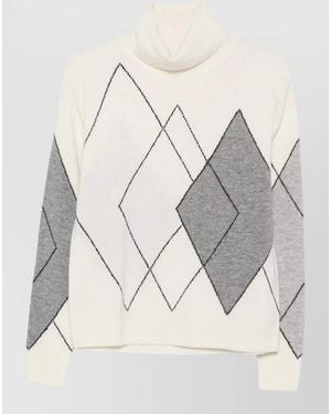 SEVENTY VENEZIA Wool Cashmere Argyle Turtleneck Jumper - Natural