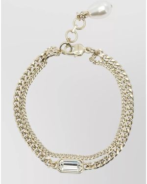 McQueen Chain Link Bracelet Pearl Charm Crystal - Metallic