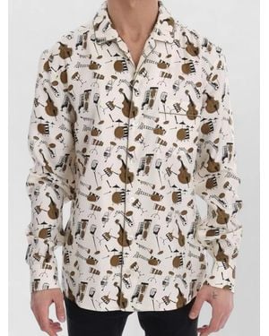 Dolce & Gabbana Silk Shirt Jazz Motif Print - Natural