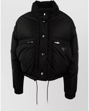 Prada High Collar Jacket Zippered Pockets Hem - Black