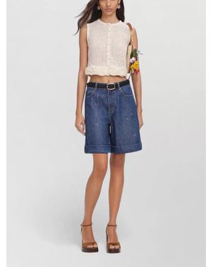 Self-Portrait Crochet Flower Knit Top - Blue
